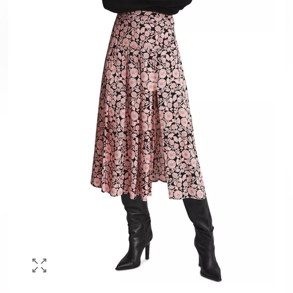Reiss Black and Pink Floral Midi Skirt